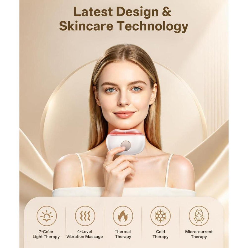 Dopsikn Terapia de luz roja para cara y cuello, masajeador facial con modos caliente y frío, herramienta para contornear