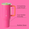 HydroJug Traveler - Vaso moderno con asa y pajilla abatible, resistente a fugas y reutilizable de acero inoxidable con base de goma