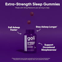Suplemento Goli para Dormir, Gummy Melatonina Extra Fuerte 10mg - Vegano, Sin Gluten, No Transgénico, Sin Gelatina, 50 unidades