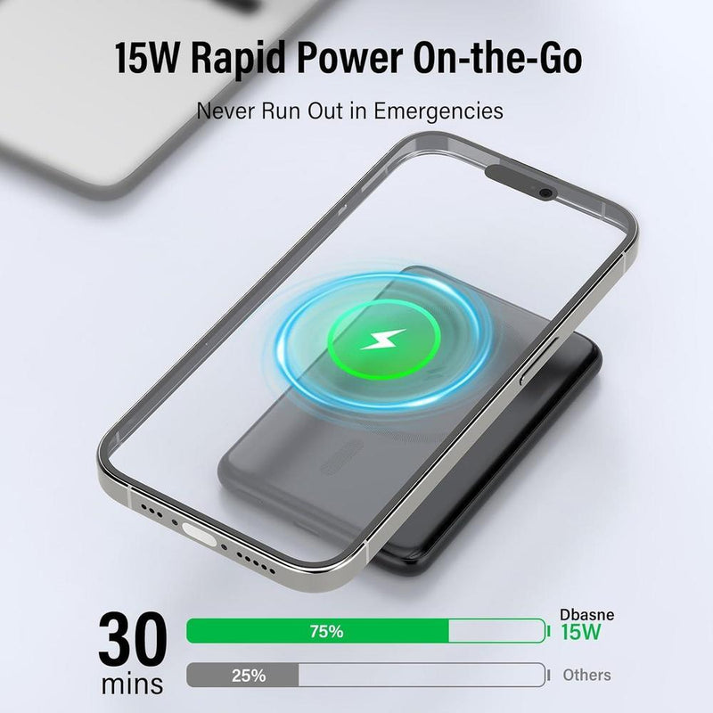 Dbasne Batería portátil: cargador inalámbrico magnético de carga rápida con USB C para iPhone Pro/Pro Max/Mini Series