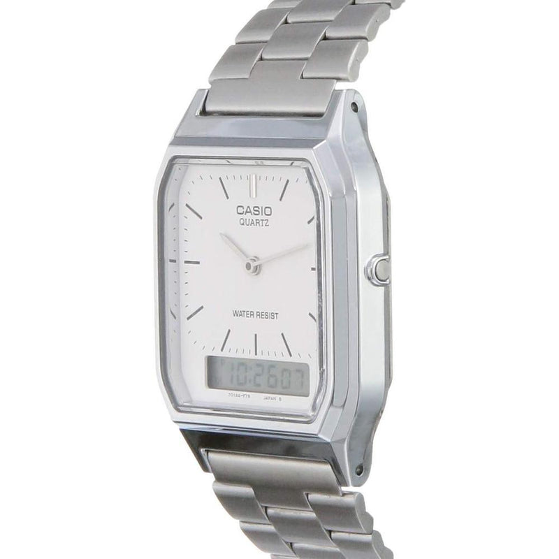 Reloj Casio para Hombre Digital AQ230A-7D Plateado, Elegante con Alarma, Cronógrafo y Resistente al Agua