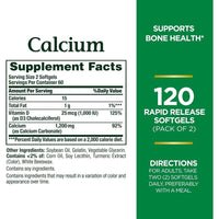 Nature's Bounty Calcio con Vitamina D3 para Salud Ósea, Suplemento de Calcio y Vitamina D, 120 Cápsulas Blandas (2 Paquetes)