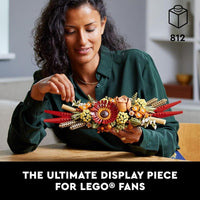 LEGO Icons - Centro de mesa de flores secas. Juego de manualidades para adultos, flores artificiales con rosa y gerbera. Decoración de mesa o pared, 10314