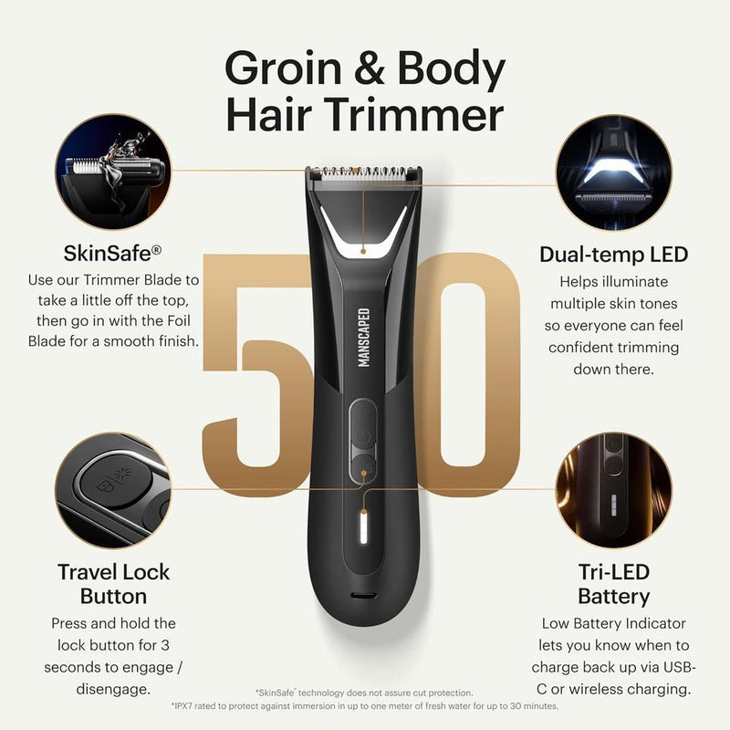 MANSCAPED The Lawn Mower 5.0 Ultra, Recortadora Corporal y de Ingle con Doble Cabezal SkinSafe Impermeable y Recargable
