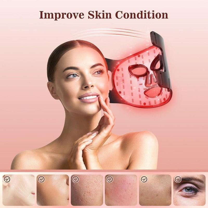 Máscara facial LED INTEO con terapia de luz roja, infrarroja y amarilla. Portátil, 3 modos con control remoto