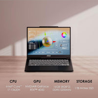 MSI Creator M14 14" 2.8K Laptop: Intel Core i7-13620H, RTX 4050, 16GB RAM, 1TB SSD, Win 11, Negro