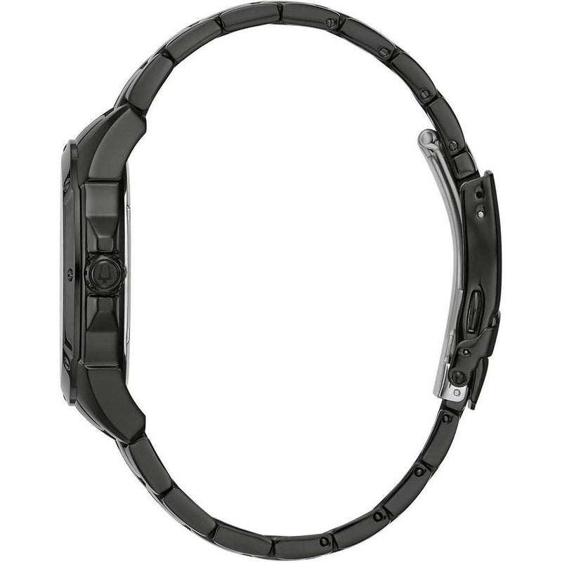 Bulova Reloj clásico de cuarzo para hombre, 6 manecillas, multifunción, día/fecha, esfera negra estampada