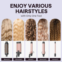 Wavytalk 5 en 1 Rizador de Cabello, Set con Barriles Intercambiables, Cepillo Térmico y Rizador de Cerámica, Rosa
