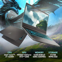 MSI Portátil Para Juegos Thin 15 15.6" 144Hz FHD: Intel Core i7-12650H, NVIDIA RTX 4050, 16GB RAM, 512GB SSD, Win 11: Negro B12VE-2023US