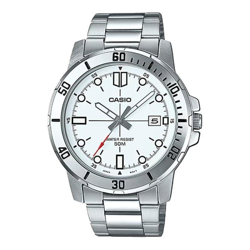 Casio reloj de acero inoxidable estilo buceador para hombre, resistente al agua, con correa de resina y movimiento de cuarzo