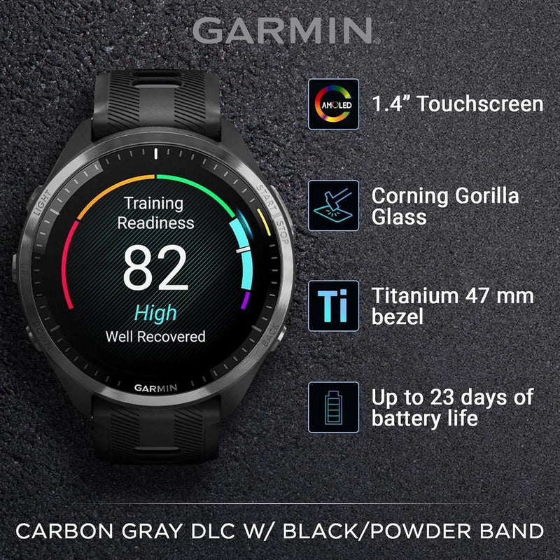 Garmin Forerunner 965 Reloj inteligente premium con GPS para correr y triatlón, incluye pantalla AMOLED y bisel de titanio