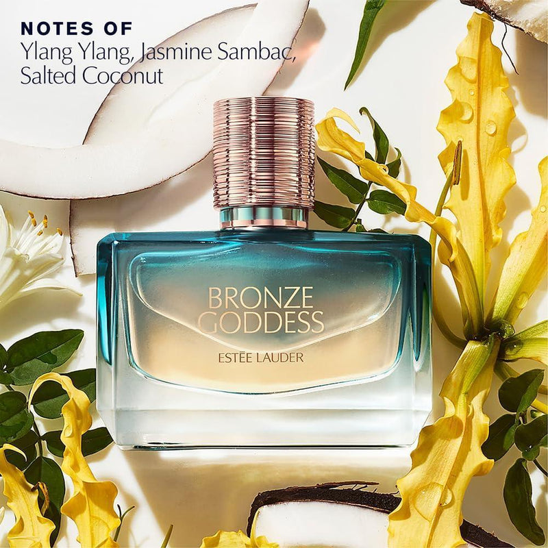 Perfume Estée Lauder Bronze Goddess Nuit, aroma floral de Ylang Ylang, Jasmine Sambac y coco, larga duración