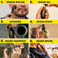 Kit avanzado The Beard Club para crecimiento de barba: rodillo, aceite, vitaminas, champú, cepillo de jabalí. Edición regalo