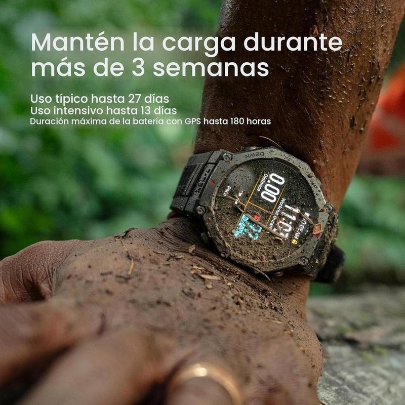 Amazfit T-Rex 3 - Reloj Inteligente Resistente Negro Con Pantalla Amoled 1.5 Pulgadas, Gps De Doble Banda Y 27 Días De Batería