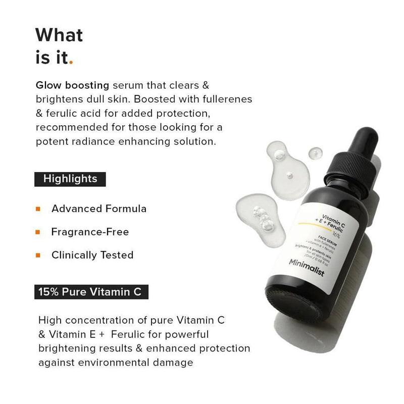 Minimalist Serum Vitamina C+E+Ácido Ferúlico 16% Antiedad e Iluminador 20ml