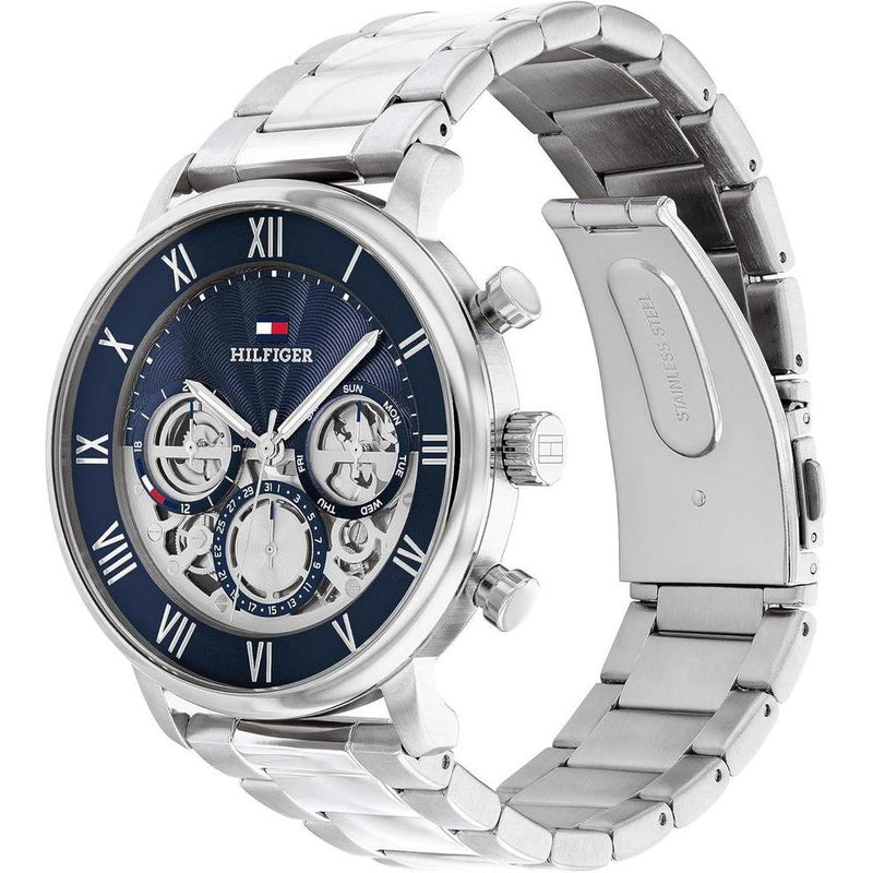 Reloj Tommy Hilfiger multifunción para hombre con números romanos y esfera de apertura, perfecto para ocasiones formales