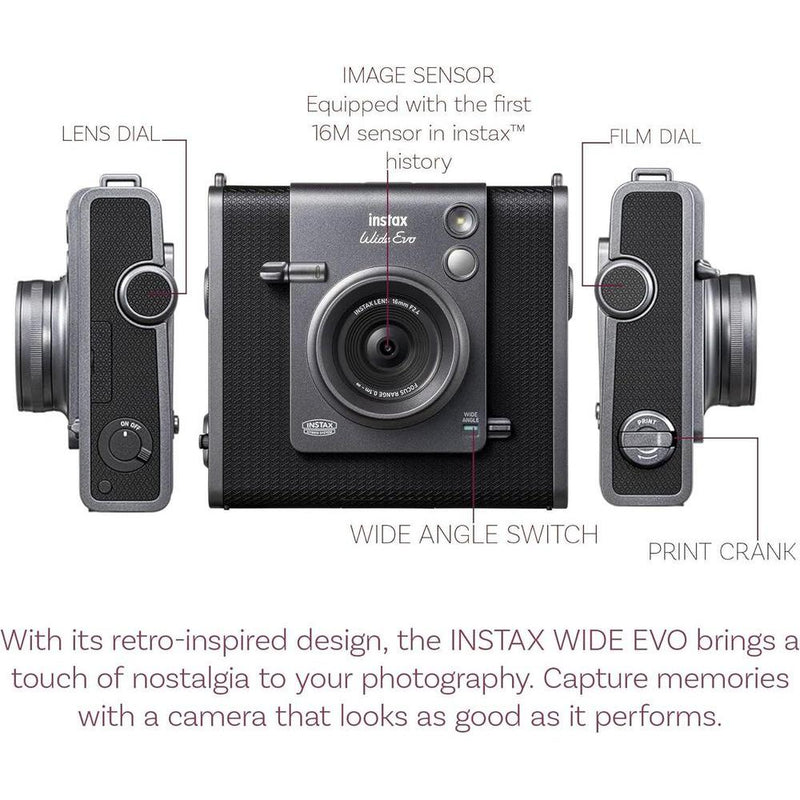 Fujifilm Instax Wide Evo Hybrid Instant Camera Bundle con funda, tarjeta de 32GB y más accesorios