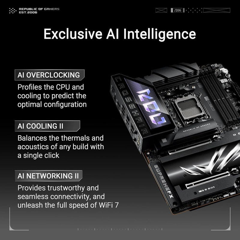 ASUS ROG Crosshair X870E Hero AMD X870E AM5 ATX Placa base con inteligencia artificial y 18+2+2 etapas de potencia