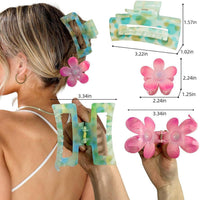 GQLV Set de Regalo de Accesorios para el Cabello: Pinzas Grandes Antideslizantes, Broches Medianos de Flor para Cabello Grueso/Fino, Accesorios de Peinado para Mujeres/Niñas