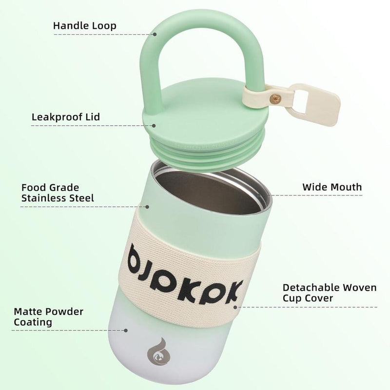 Vaso térmico de acero inoxidable BJPKPK con tapa y asa, ideal para café de viaje, color niebla verde