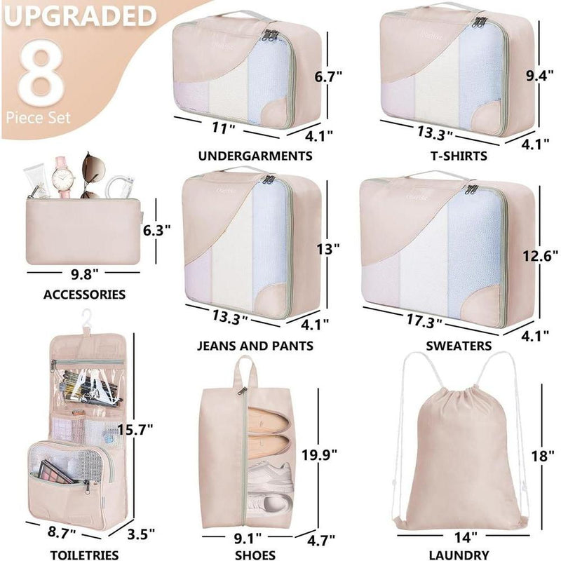 Set de 8 cubos de equipaje para viajes, organizador de maleta resistente con bolsa de aseo personal, regalos de crucero