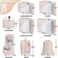 Set de 8 cubos de equipaje para viajes, organizador de maleta resistente con bolsa de aseo personal, regalos de crucero