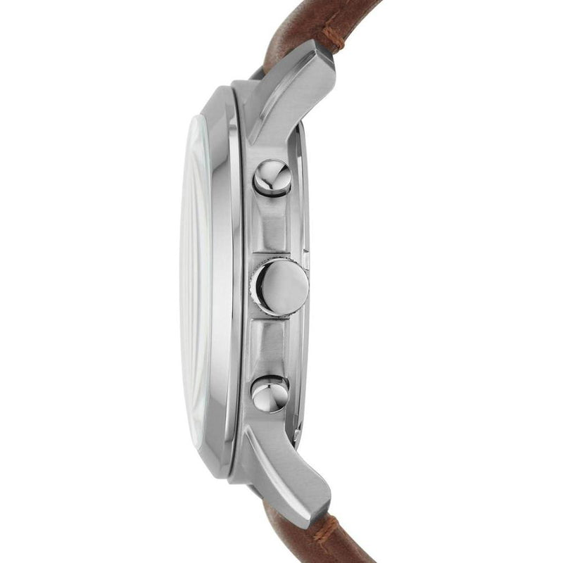 Reloj cronógrafo para hombre de acero inoxidable y cuero negro con detalles dorados, movimiento de cuarzo, modelo Grant