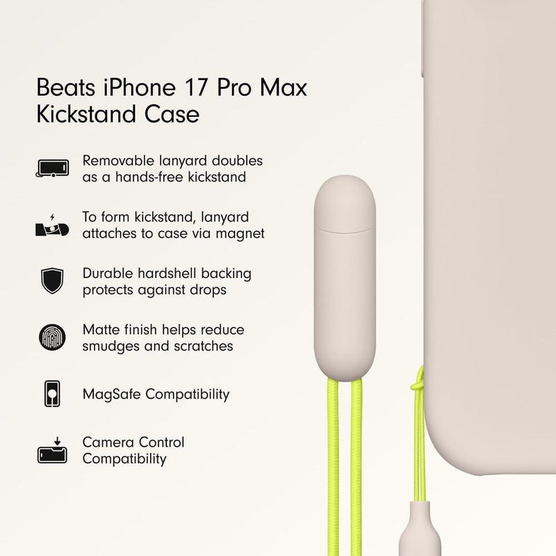 Funda Beats para iPhone 17 Pro Max con soporte, MagSafe, control de cámara, acabado mate y forro de microfibra, color piedra caliza