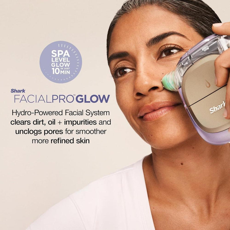 Shark FacialPro Glow Sistema facial hidroalimentado con terapia DePuffi de calor y frío para cuidado profesional de la piel