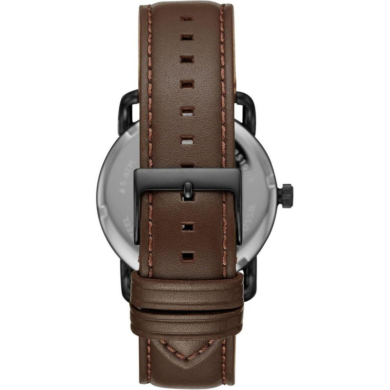 Reloj Fossil Copeland para hombre, acero inoxidable y cuero, movimiento de cuarzo con esfera negra e índices romanos, resistente al agua