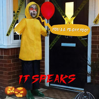 Decoraciones de Halloween para exteriores, animatrónica de tamaño real con globo brillante y sensor activado por sonido
