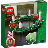 LEGO Corona icónica de Navidad 2 en 1 con lazo rojo y velas de Adviento, decoración festiva para niños y adultos