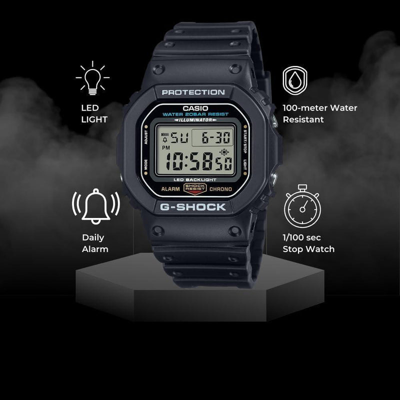 Casio G-Shock reloj digital clásico para hombre con alarma, cronómetro y resistencia al agua, modelo DW5600UE-1V