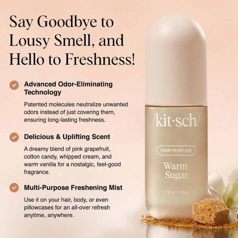 Perfume Warm Sugar Kitsch - Desodoriza y elimina olores para cabello, cuerpo y almohadas, aroma a pomelo rosado y vainilla