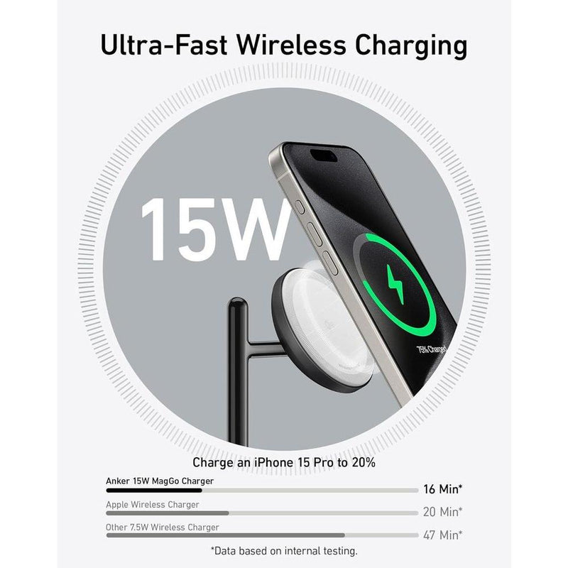 Anker MagGo Estación de Carga Inalámbrica 3 en 1 Compatible con MagSafe para iPhone, Apple Watch y AirPods, Certificación Qi2