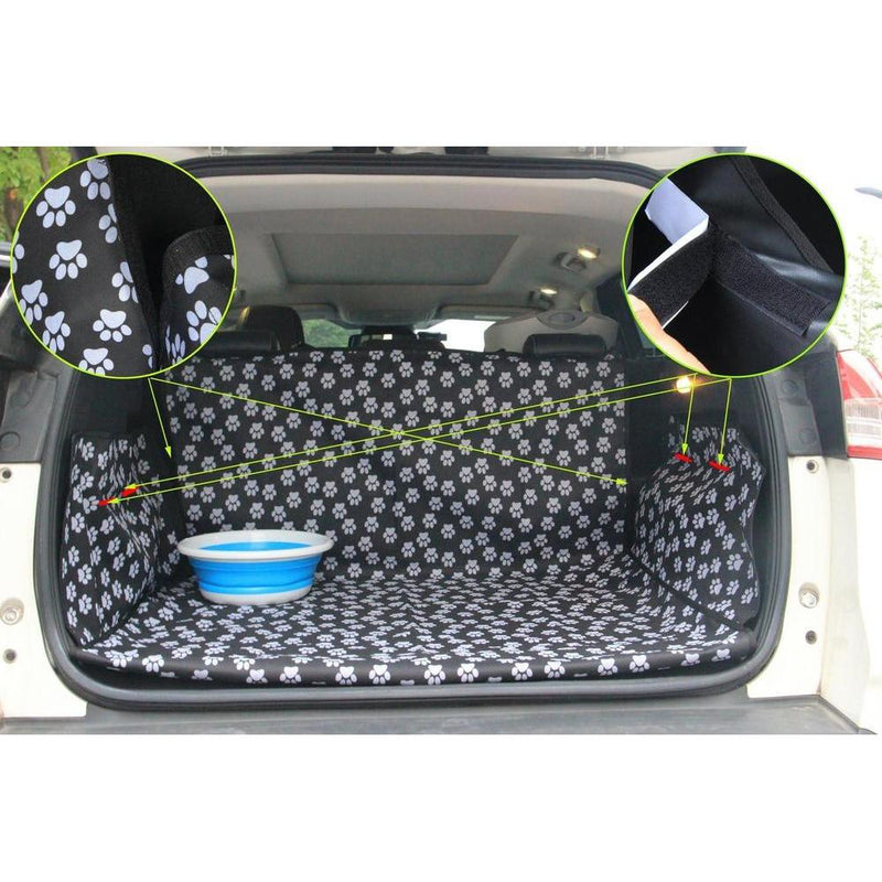 Oxford Pet protector de maletero impermeable negro para mascotas, diseño de huellas, fácil instalación y ajuste universal