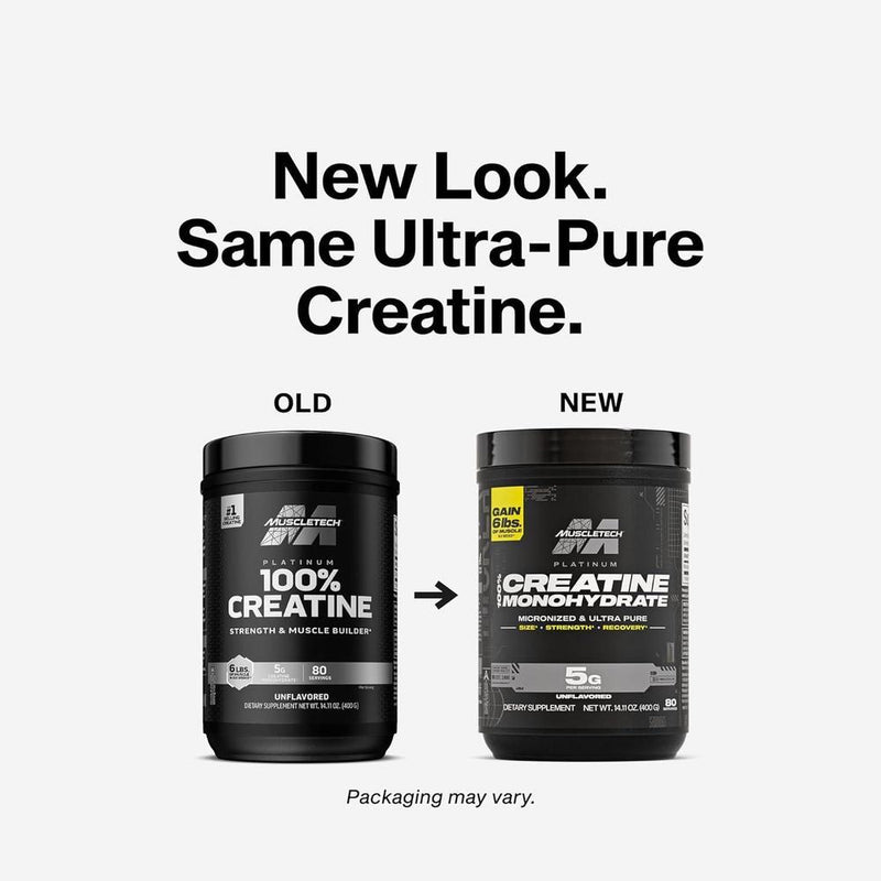 MuscleTech Platinum Monohidrato de Creatina en Polvo Micronizado para Recuperación y Masa Muscular, Sin Sabor, 80 Dosis