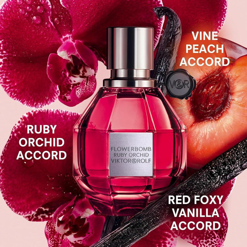 Viktor&Rolf Flowerbomb Ruby Orchid Eau de Parfum, perfume femenino floral y afrutado con vainilla y melocotón