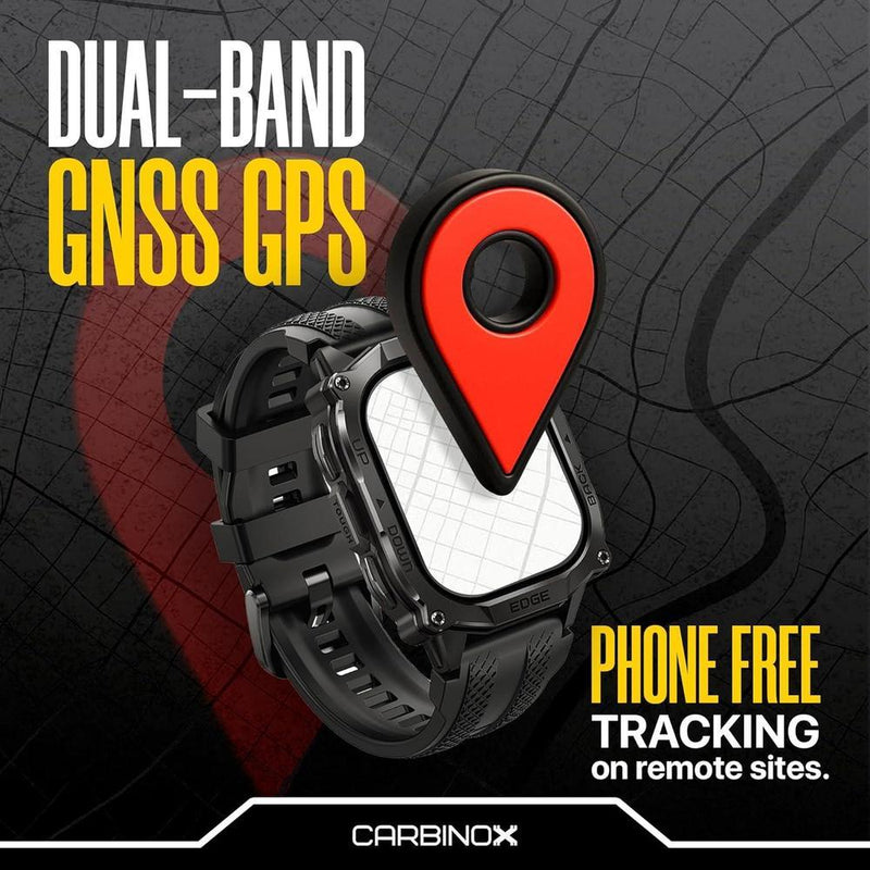CARBINOX Smartwatch resistente con pantalla AMOLED, acero inoxidable, IP69K/5ATM, GNSS dual, batería 500mAh, Bluetooth
