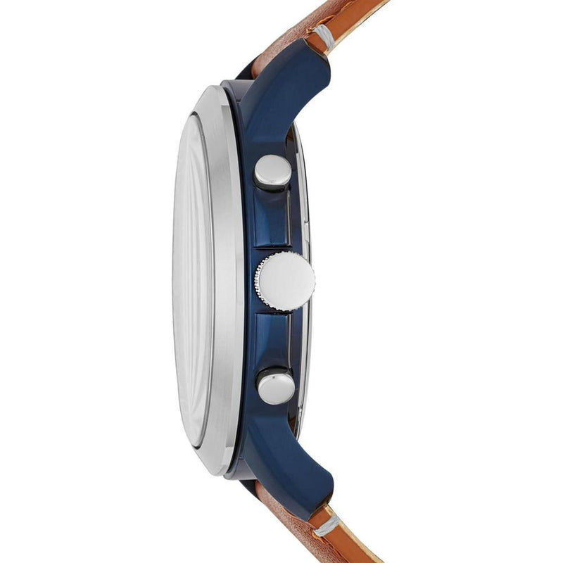 Fossil reloj de hombre estilo clásico con cronógrafo, acero inoxidable y correa de cuero marrón, resistente al agua hasta 50 metros