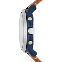 Fossil reloj de hombre estilo clásico con cronógrafo, acero inoxidable y correa de cuero marrón, resistente al agua hasta 50 metros