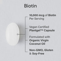 Biotina con aceite de coco para piel y cabello, no transgénicos, sin gluten, 120 minicápsulas vegetarianas