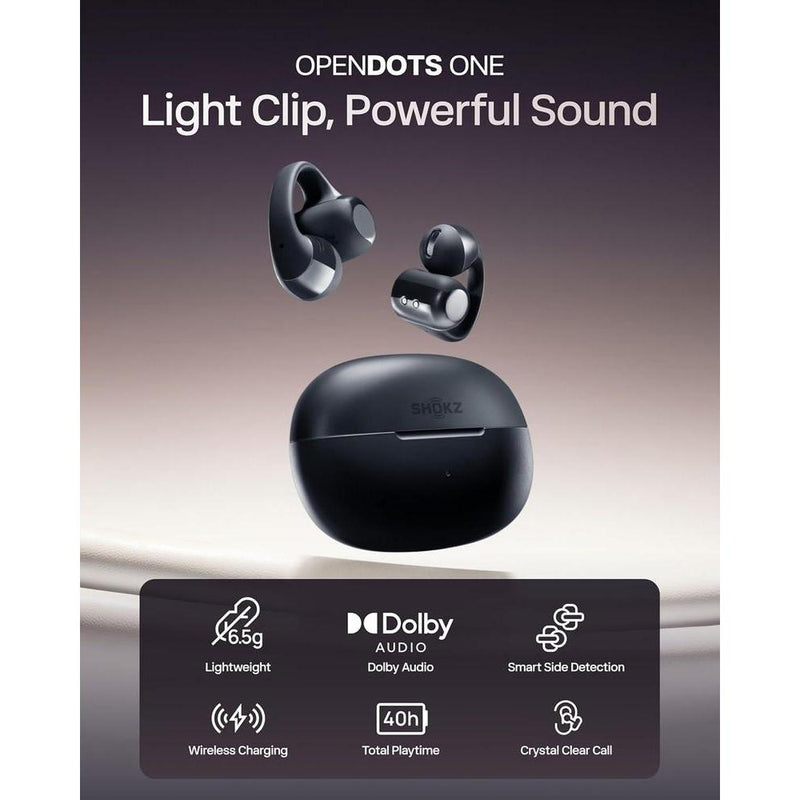 SHOKZ OpenDots ONE - Auriculares inalámbricos Bluetooth de oreja abierta con micrófono, seguro y ligero, audio Dolby Premium, resistente al agua