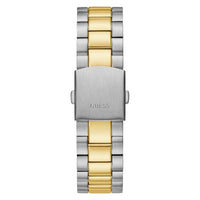 GUESS Reloj para hombre con correa de dos tonos, esfera verde, caja de acero inoxidable, diseño elegante y resistente al agua