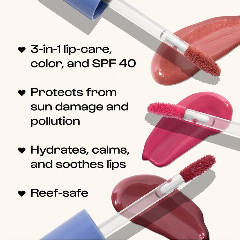 Sun Serum Aceite Labial SPF 40 - Aceite Labial con Color, Hidratante, Protector Solar para Labios Agrietados