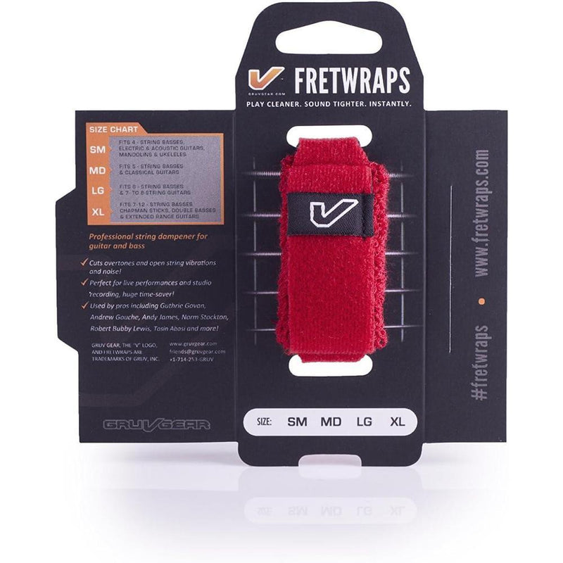 Silenciador de cuerdas Gruv Gear FretWraps, color rojo fuego, talla L, elimina ruido en guitarras y bajos.