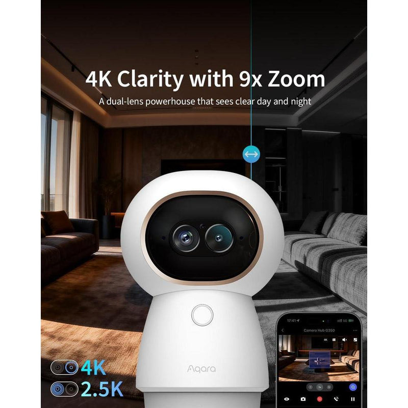 Aqara Hub cámara 4K UHD doble lente G350 para interior con zoom 9X, AI, HomeKit, Alexa, Google Home, SmartThings