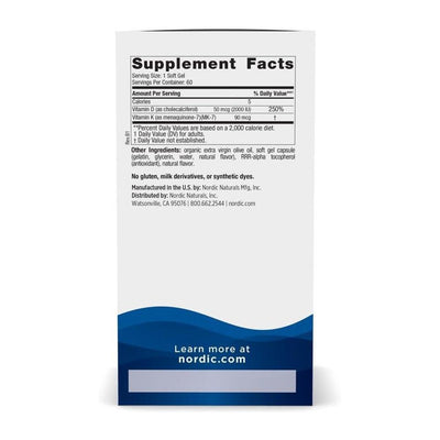 Vitaminas D3 + K2 de Nordic Naturals, sabor naranja, soporte óseo e inmunológico, no transgénico, 60 cápsulas blandas