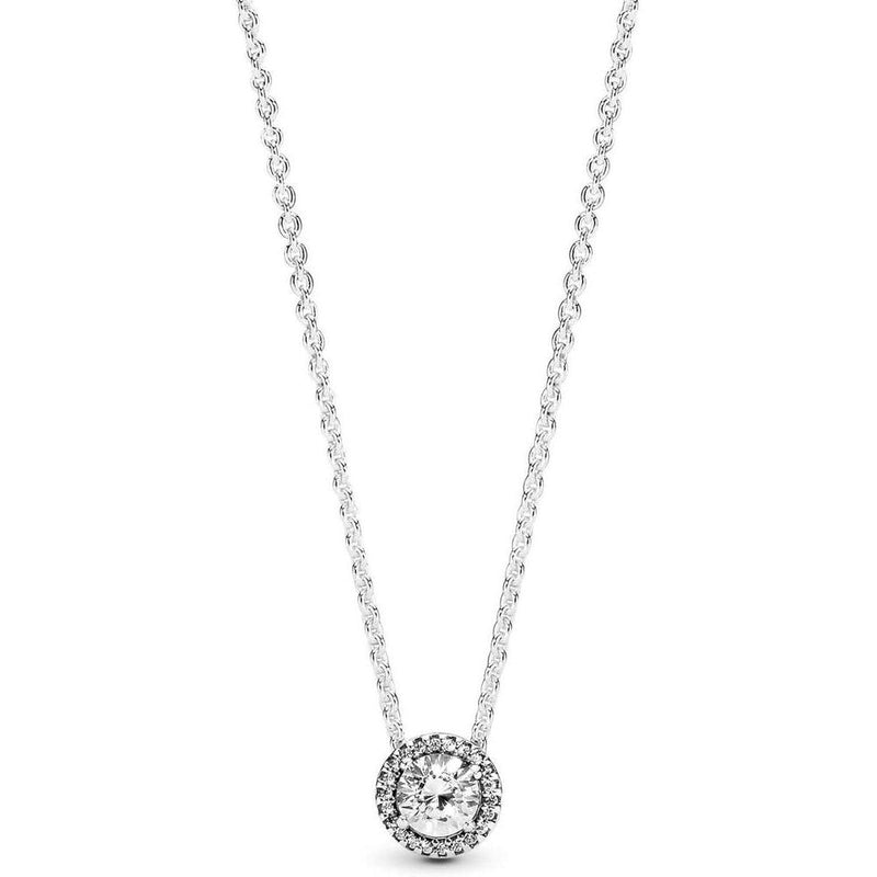PANDORA Collar de Elegancia Clásica con Circonita Cúbica y Halo de Plata de Ley que Completa Cualquier Estilo