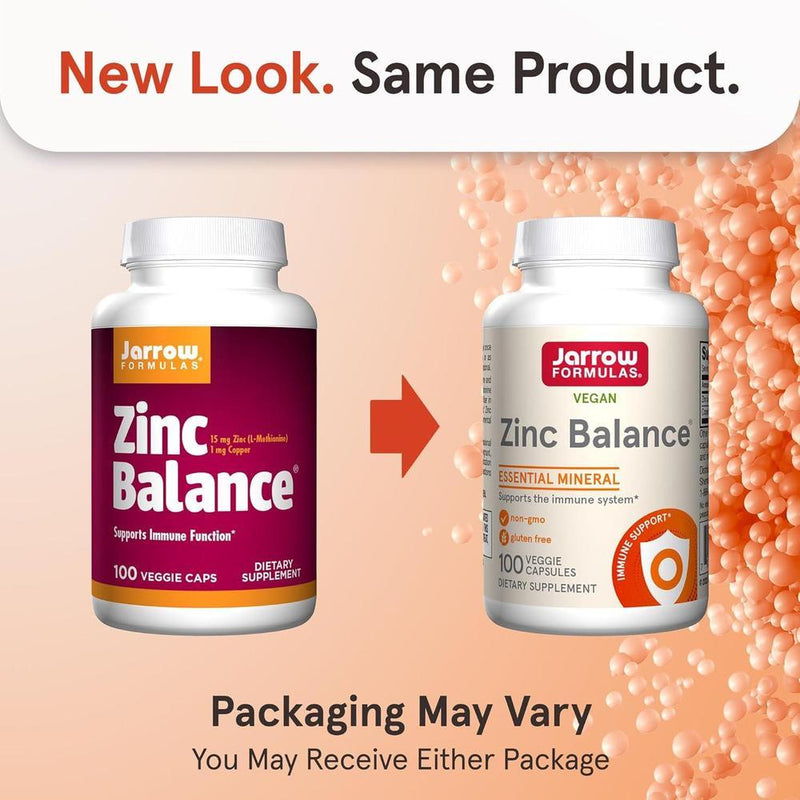 Suplemento Balance de Zinc Jarrow Formulas, con cobre para refuerzo inmunológico, 100 cápsulas, vegano y libre de alérgenos